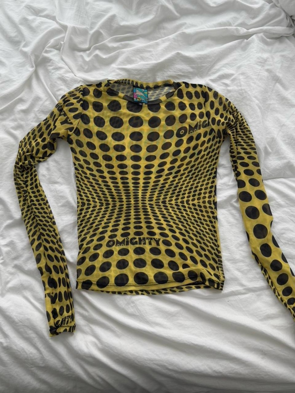 Omighty Yellow and Black Polka Dot Mesh Top